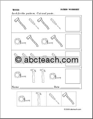 Worksheet: Tools – Follow the Pattern (preschool/primary)