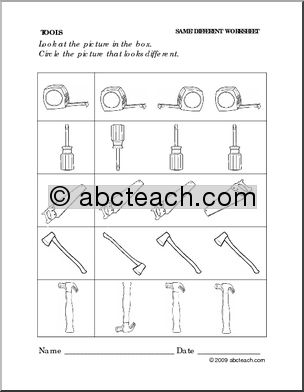 Worksheet: Tools – Same and Different (preschool/primary)