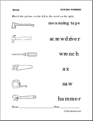 Worksheet: Tools – Match Pictures to Words (preschool/primary)