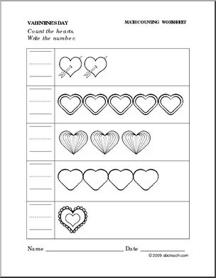 Worksheet: Valentine’s Day – Write the Number (preschool/primary)