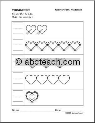 Worksheet: Valentine’s Day – Write the Number (preschool/primary)