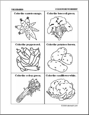 Worksheet: Color the Vegetables (preschool/primary)