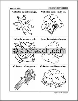 Worksheet: Color the Vegetables (preschool/primary)