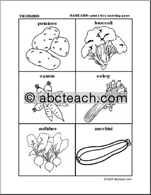 Matching: Vegetable Pictures (preschool/primary)