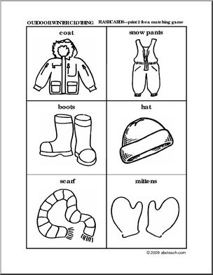 Matching: Winter Clothing Pictures (preschool/primary)