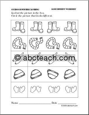 Worksheet: Winter Clothing – Same and Different (preschool/primary)