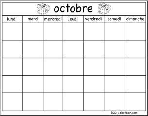 French: Calendar: Calendrier modÃ‹le-octobre