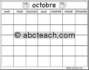 French: Calendar: Calendrier modÃ‹le-octobre