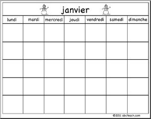French: Calendar: Calendrier modÃ‹le-janvier