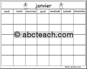 French: Calendar: Calendrier modÃ‹le-janvier