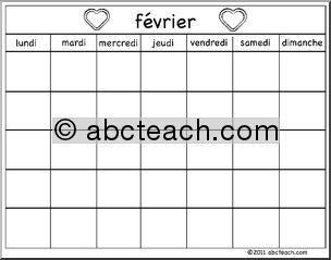 French: Calendar: Calendrier modÃ‹le-fÃˆvrier