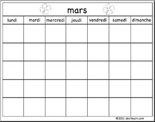 French: Calendar: Calendrier modÃ‹le-mars