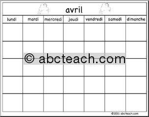 French: Calendar: Calendrier modÃ‹le-avril