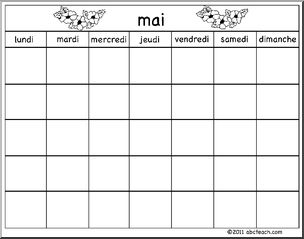 French: Calendar: Calendrier modÃ‹le-mai