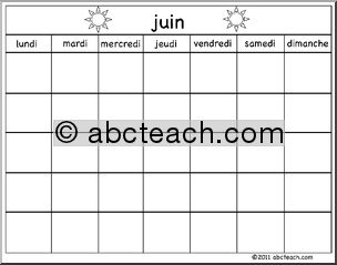 French: Calendar: Calendrier modÃ‹le-juin