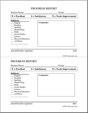 Form: Progress Report (homeschool)
