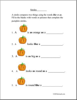 Pumpkin Similes (primary/ elementary) Writing Prompt