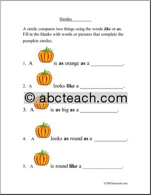 Pumpkin Similes (primary/ elementary) Writing Prompt