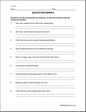 Worksheets: Quotation Marks (upper elem)