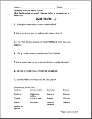 Spanish: PrÂ·ctica de Imperfecto con verbos reflexivos: Preguntas y respuestas (secundaria)