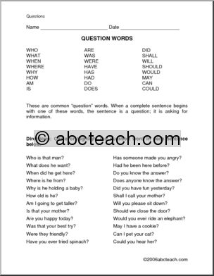 Question Words (elementary) Worksheet