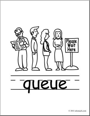 Clip Art: Basic Words: Queue B&W (poster)