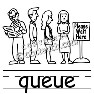 Clip Art: Basic Words: Queue B&W (poster)