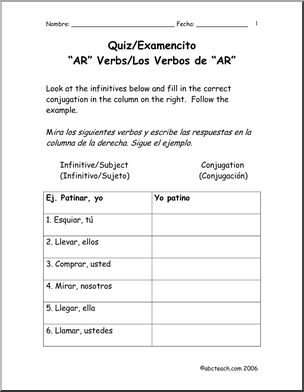 Spanish: Spanish 1 – Examencito de verbos “AR” 1 (secundaria)
