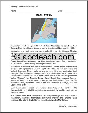 Comprehension: New York – Manhattan (primary/elem)