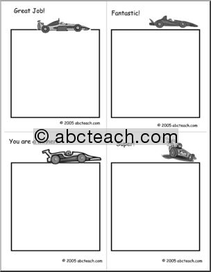Notecard:  Race Car theme (black and white)