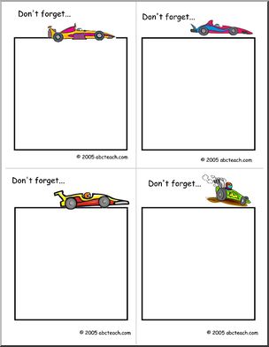 Notecard: Reminder  (race car theme)