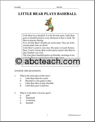 Fiction: Little Bear Plays Baseball (primary)