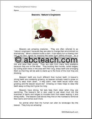 Comprehension: Beavers (upper elementary)