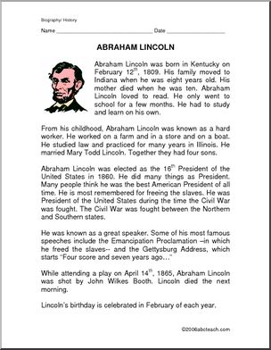 Biography: U. S. President; Abraham Lincoln (elem/upper elem)
