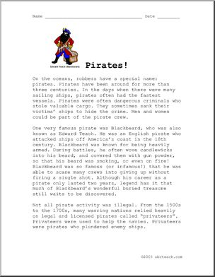 Comprehension: Pirates! featuring Blackbeard (elementary)