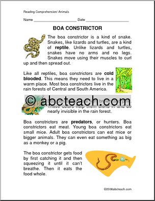 Comprehension: Boa Constrictor (primary/elem)