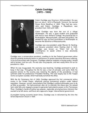 Biography: U. S. President Calvin Coolidge (upper elem/middle)