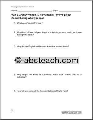 Comprehension: Cathedral State Park (elem)