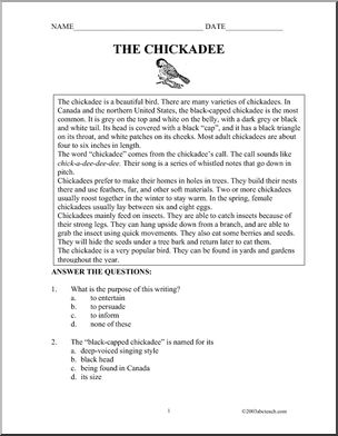 Comprehension: Chickadees (middle school)