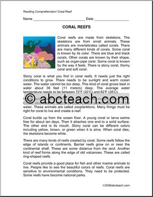 Comprehension: Coral Reef (elem)