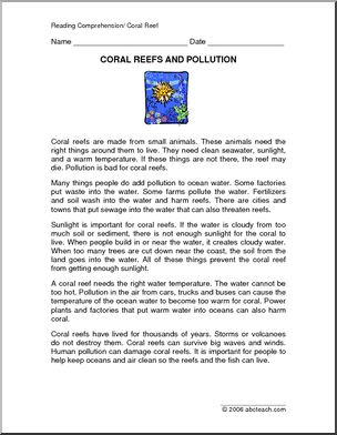 Comprehension: Pollution and Coral Reefs (elem)