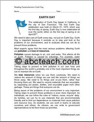 Comprehension: Earth Day (upper elem/ middle)
