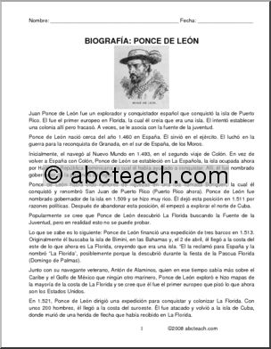 Spanish: BiografÃŒa – Ponce de LeÃ›n (secundaria)