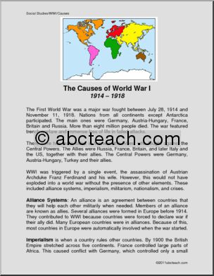 Comprehension: World War I Causes (elem/upper elem)