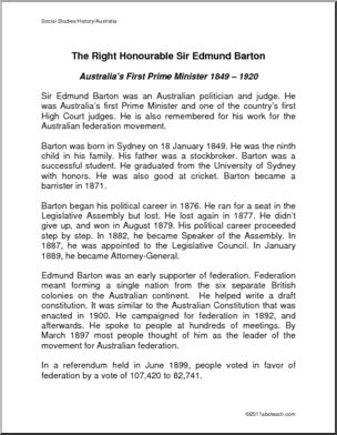 Biography: Australia’s Sir Edmund Barton (elem)