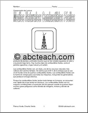 Spanish: ComprensiÃ›n de Lectura: Combustibles FÃ›siles (elementaria/secundaria)