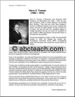 Biography: U. S. President Truman (upper elementary/middle)