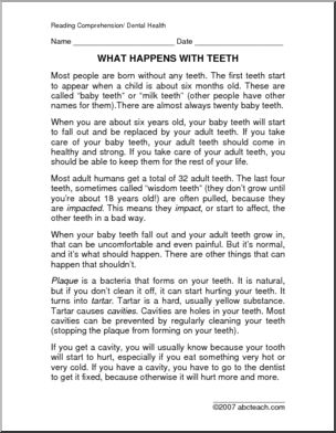 Comprehension: Teeth (elementary)