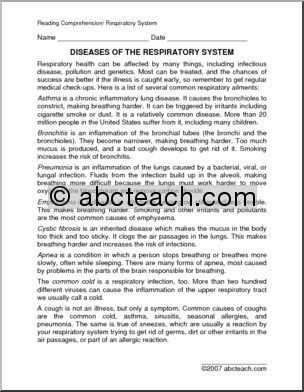 Comprehension: Respiratory System (upper elem/middle)