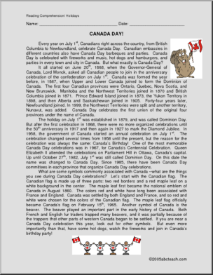 Comprehension: Canada Day (upper elem/ middle)